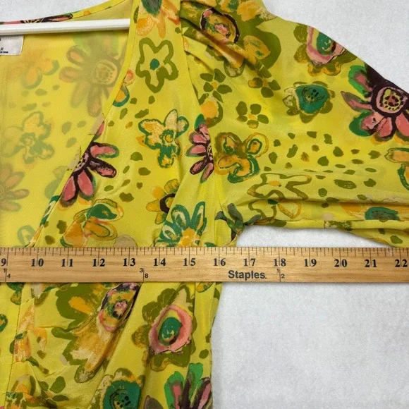 Le Fou Wilfred Yellow Floral Silk Ruched Button Front Mini Dress Size 10 - Picture 7 of 9